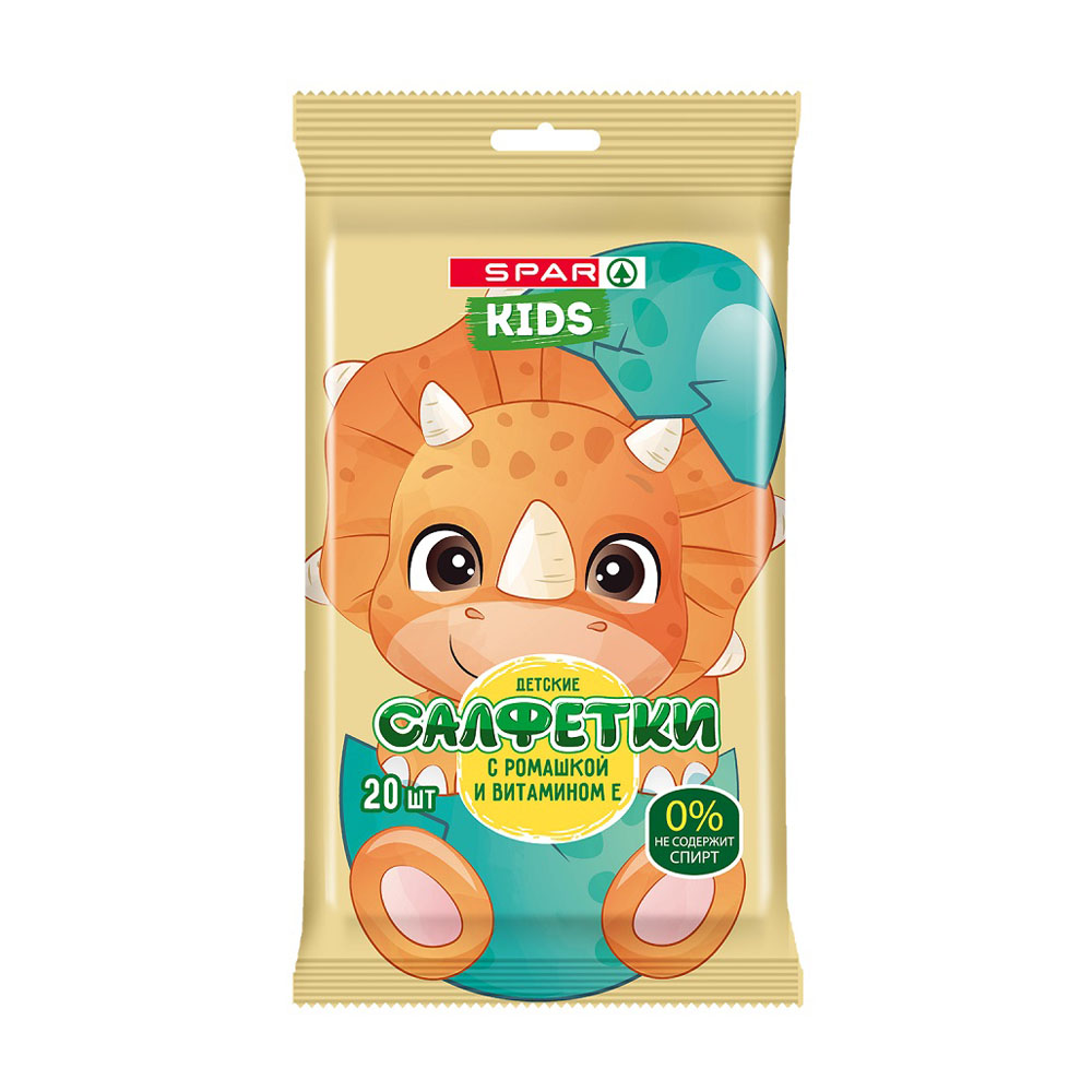 Изображение товара Салфетки SPAR KIDS Влажные с Ромашкой и Витамином Е 20шт