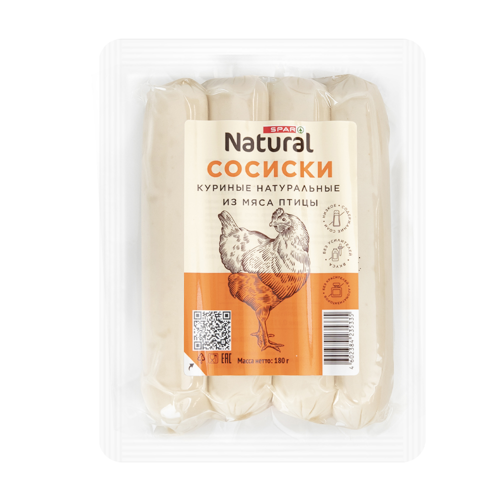 Купить сосиски spar natural куриные натуральные из мяса птицы 180г с  доставкой на дом в магазине SPAR