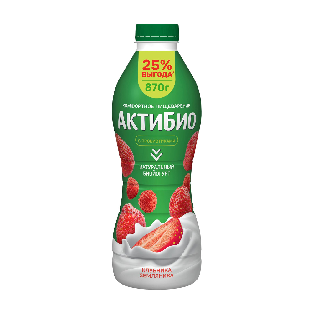 Изображение товара Биойогурт Питьевой Актибио Клубника Земляника 1,5% 870г