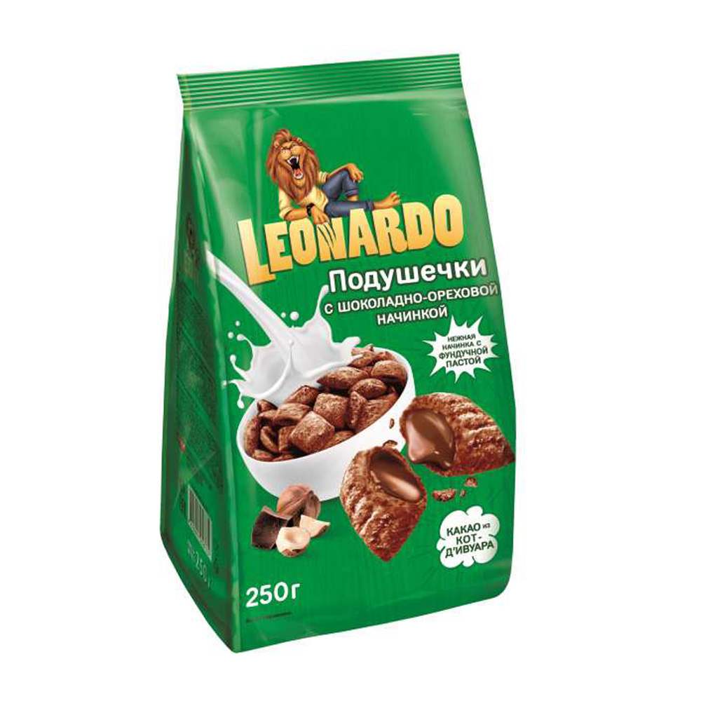 Изображение товара Готовый Завтрак Leonardo Подушечки Шоколадно-Ореховые 250г