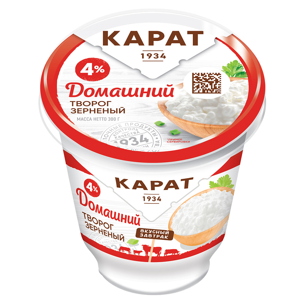 Изображение товара Творог Карат Зерненый Домашний 4% 300г