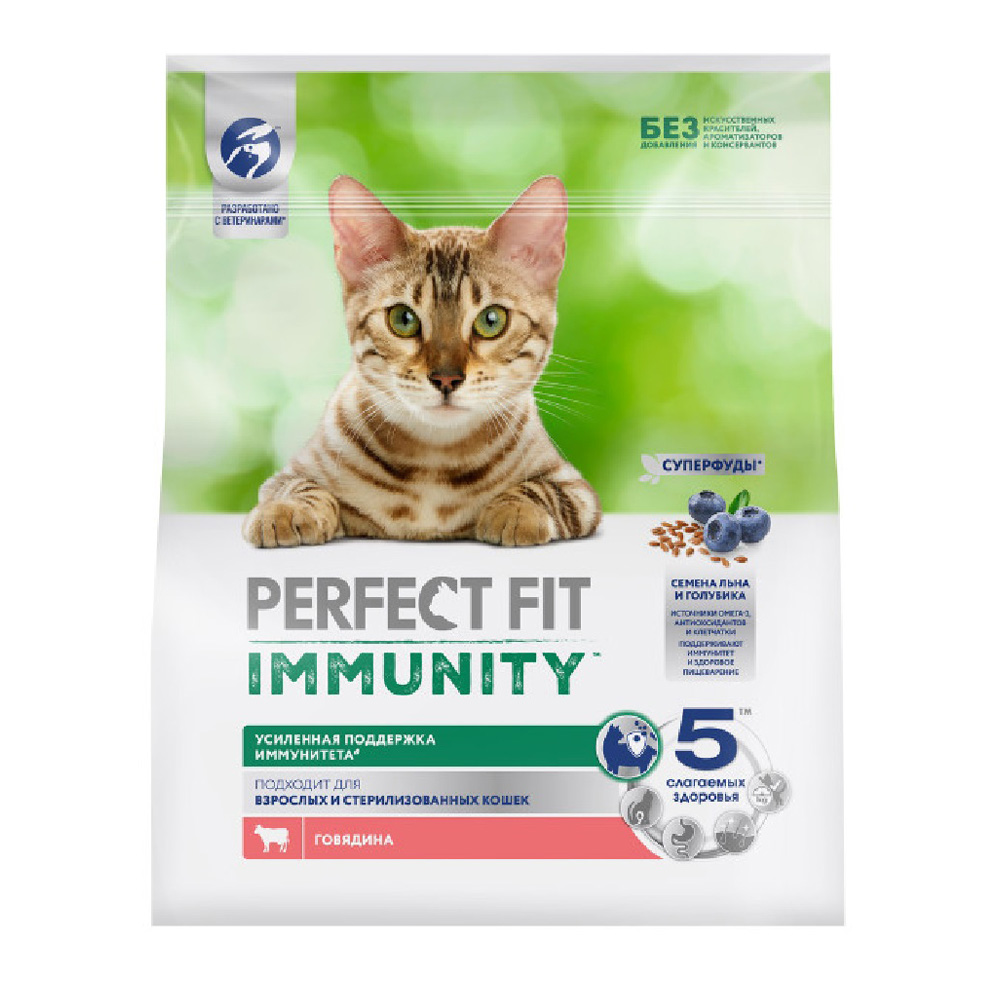 Изображение товара Корм Сухой для Кошек Perfect Fit Immunity Говядина 1,1кг