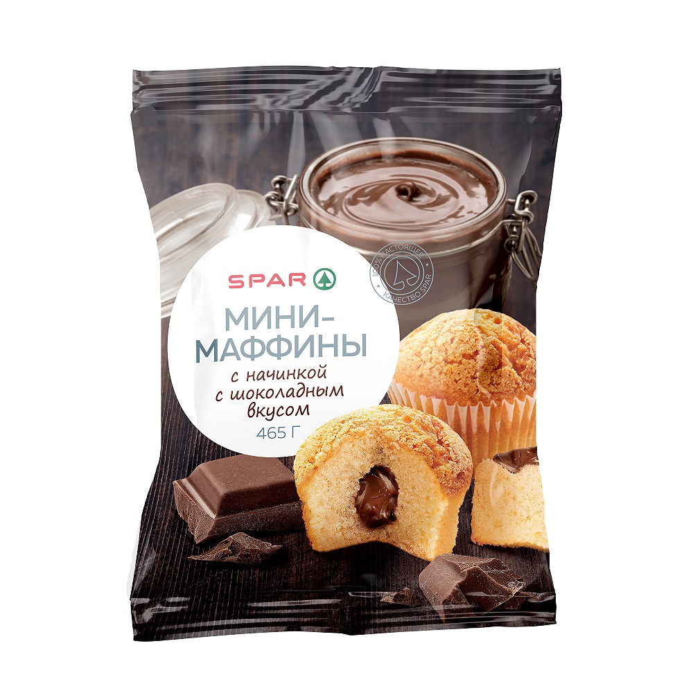 Купить мини-маффины spar с начинкой с шоколадным вкусом 465г с доставкой на  дом в магазине SPAR