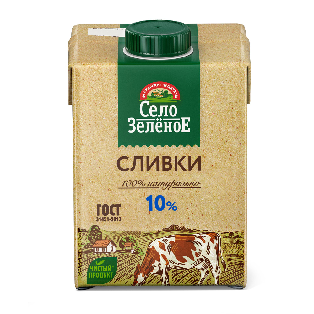 Изображение товара Сливки Село Зеленое Стерилизованные 10% 500г