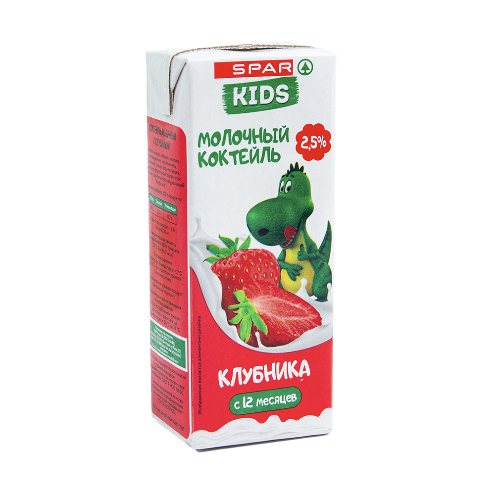 Купить коктейль молочный spar kids с клубникой 2,5% 200г с доставкой на дом  в магазине SPAR