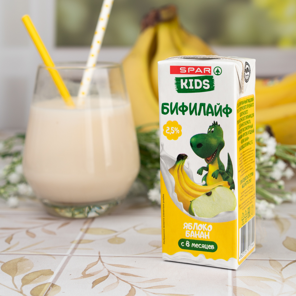 Изображение товара Бифилайф SPAR KIDS Банан Яблоко 2,5% 210г