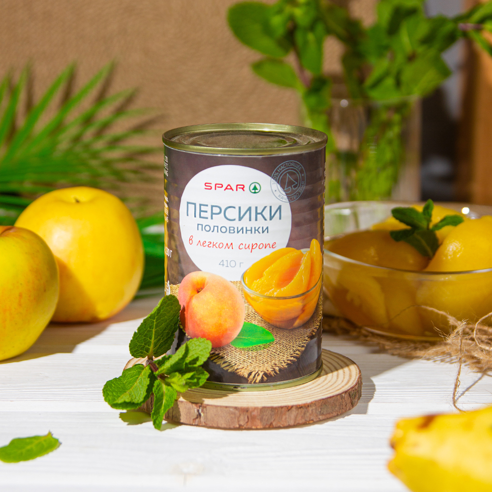 Изображение товара SPAR Персики в легком сиропе 410 г - сладкие и сочные