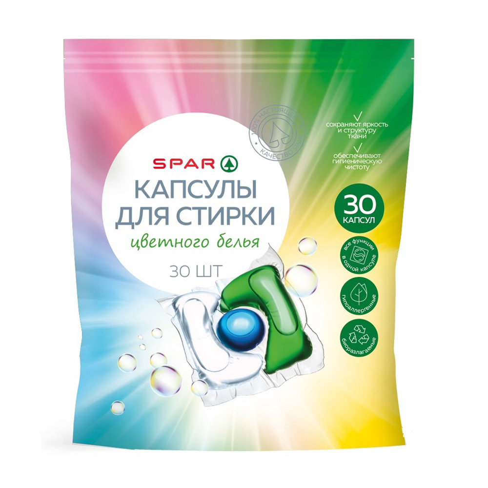 Купить капсулы для стирки spar для цветного белья 30шт с доставкой на дом в  магазине SPAR