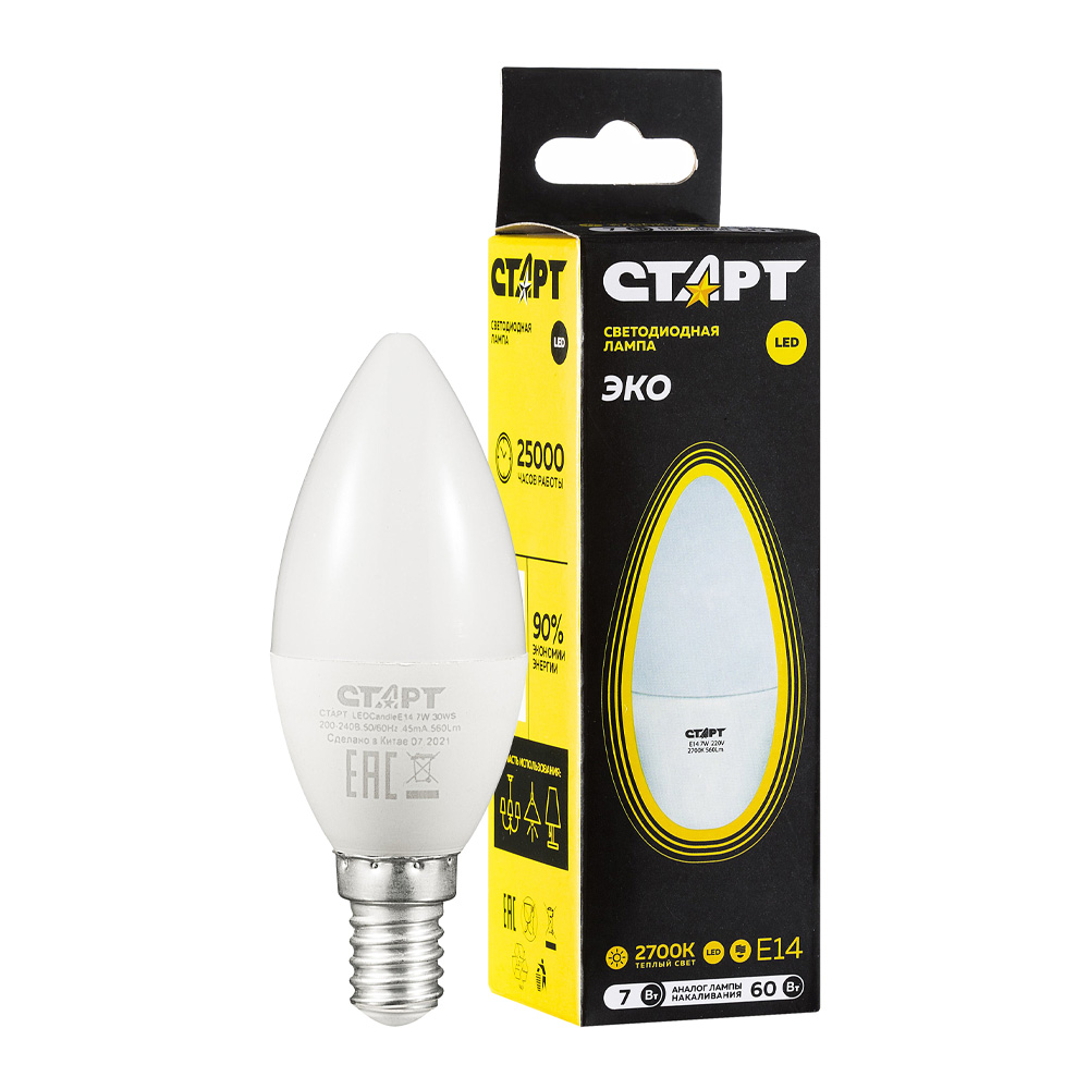 Изображение товара Лампа Старт Светодиодная Ledcandlee14 7w 30ws