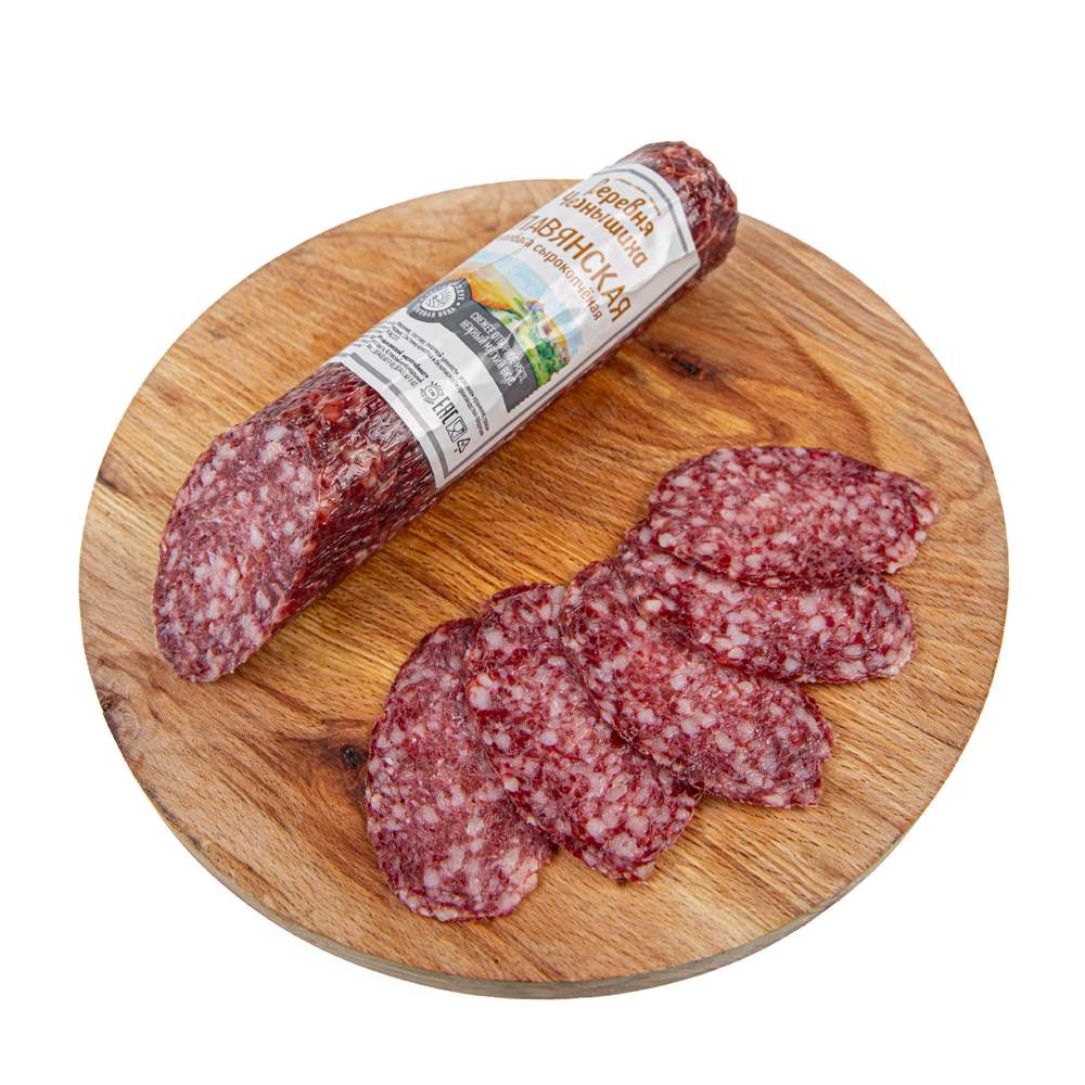 Изображение товара Сырокопченая колбаса Деревня Чернышиха Славянская (весовая) с копченым вкусом