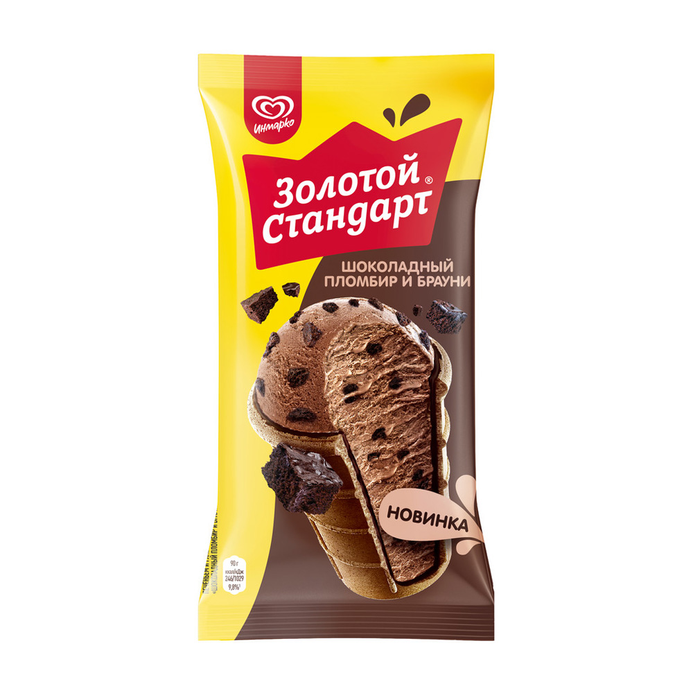 Изображение товара Мороженое Пломбир Золотой Стандарт Шоколадный Брауни 90г
