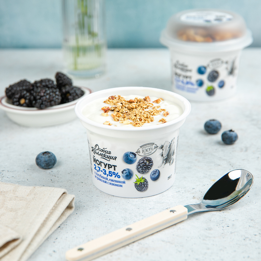 Изображение товара Йогурт Особая Коллекция Голубика Ежевика Гранола 3,5% 190г