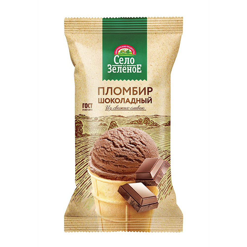 Изображение товара Мороженое Пломбир Село Зеленое Шоколадное в Стаканчике 90г