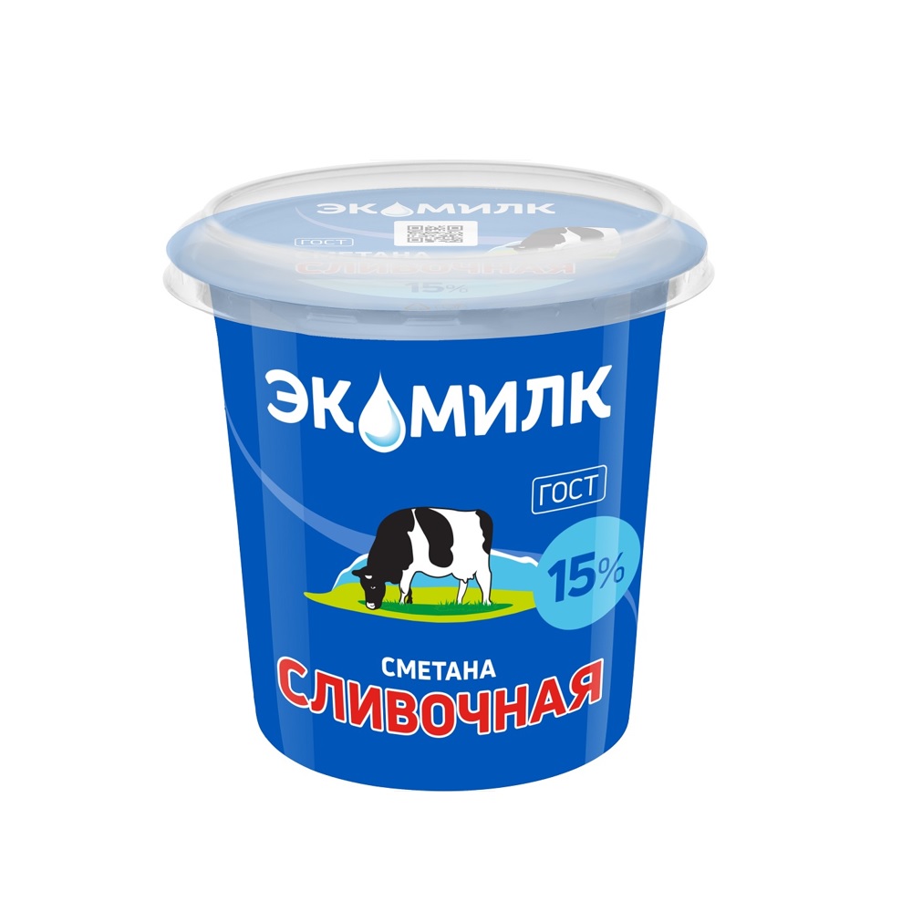 Изображение товара Сметана Экомилк Сливочная 15% 300г