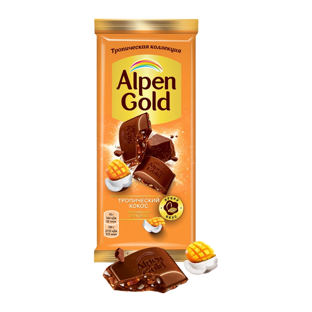 Изображение товара Alpen Gold Молочный Тропический Кокос 80г — сладкий тропический вкус