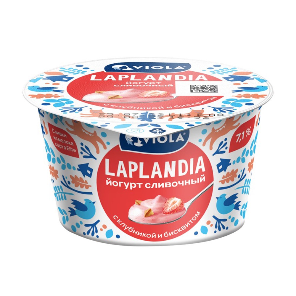 Изображение товара Йогурт Сливочный Laplandia Клубника Бисквит 7,1% 180г