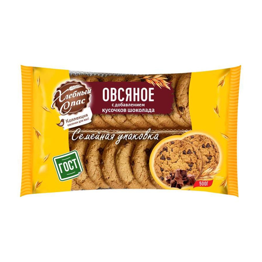 Изображение товара Печенье Хлебный Спас Овсяное с Кусочками Шоколада 500г