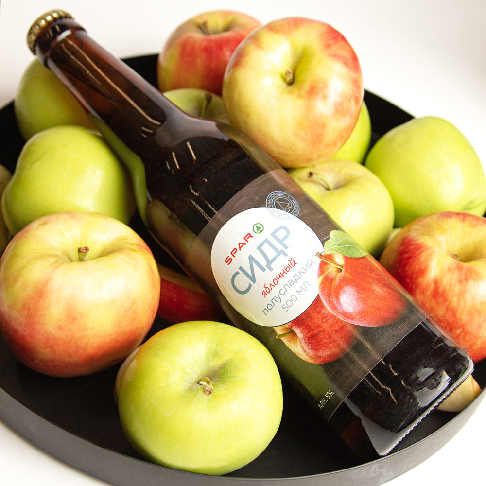 Изображение товара Сидр SPAR Яблочный Полусладкий 5% 0,5л Стекло