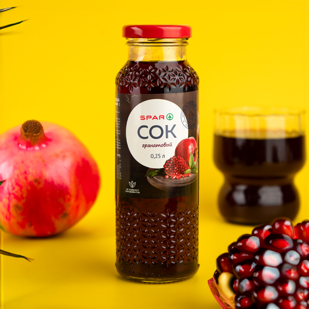 Изображение товара SPAR Гранатовый сок 0,25 л — натуральный напиток в стекле