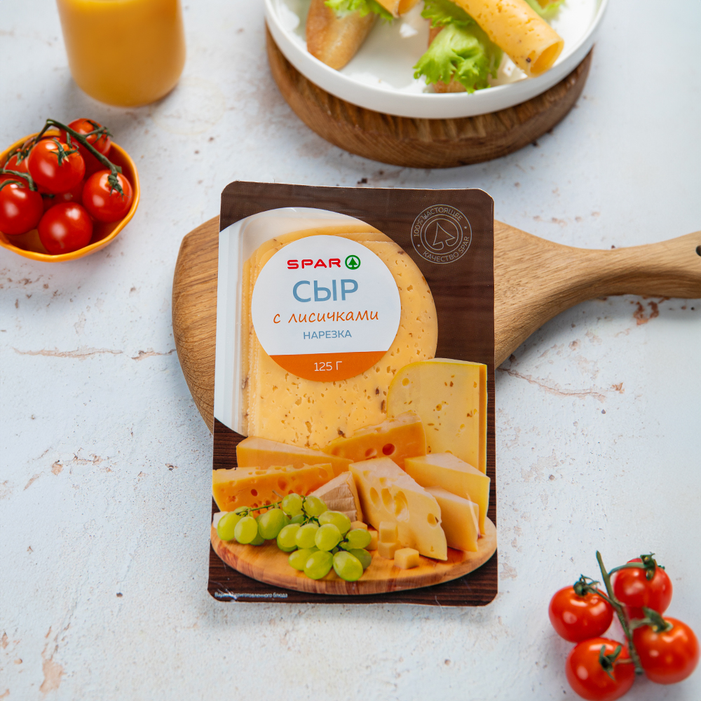 Изображение товара Сыр SPAR с Лисичками Нарезка 45% 125г