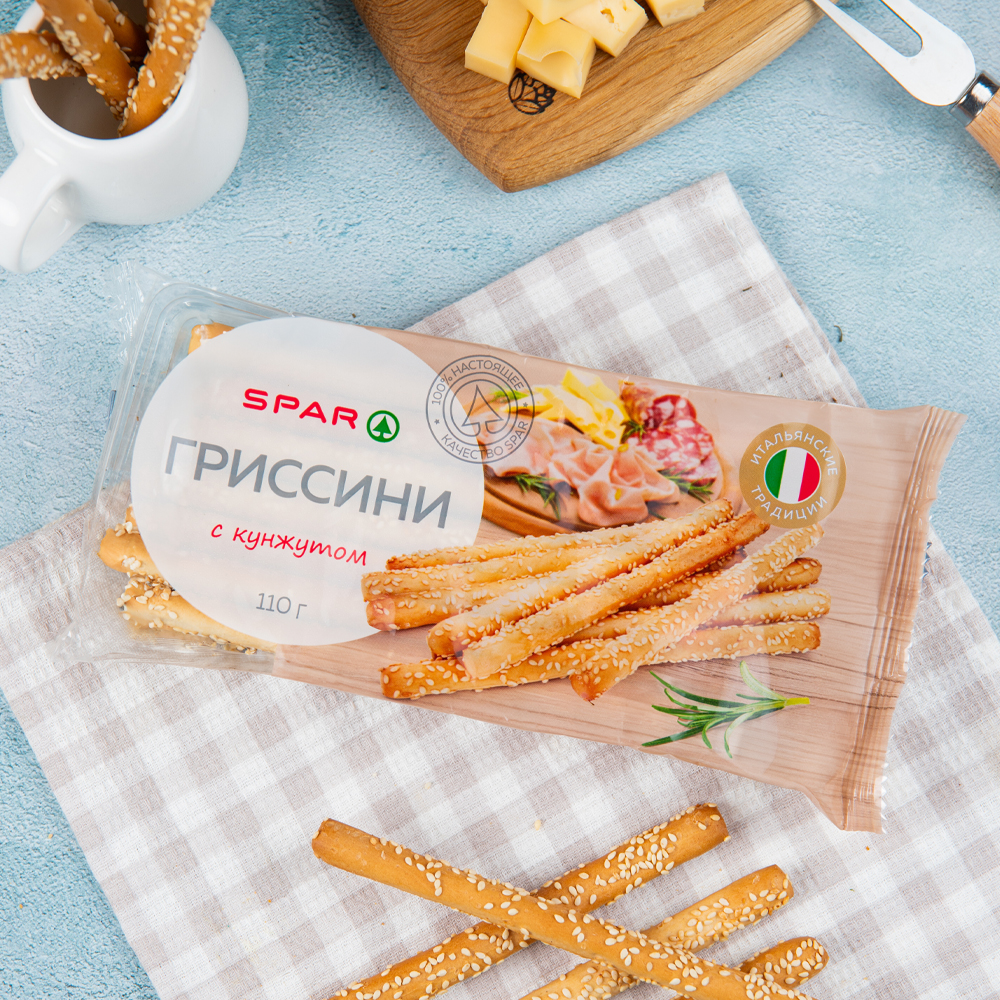 Изображение товара Палочки SPAR Хлебные Гриссини с Кунжутом 110г