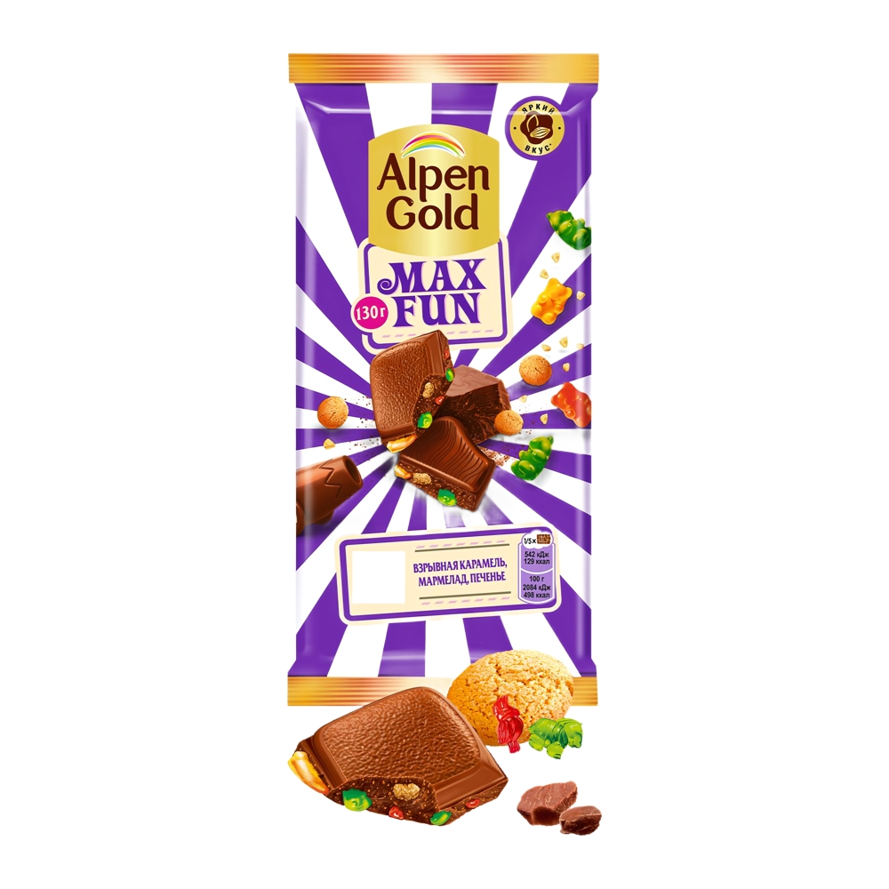 Изображение товара Шоколад Alpen Gold Max Fun Карамель Мармелад Печенье 140г