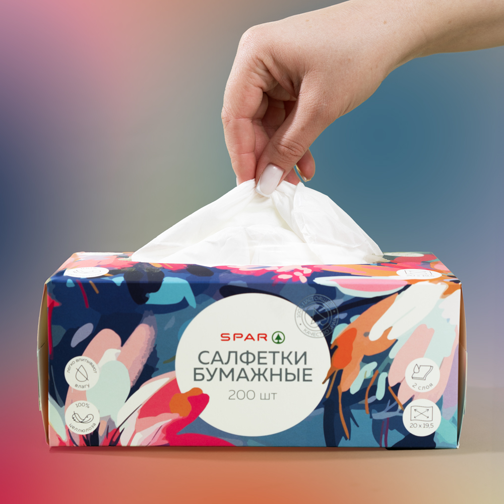 Изображение товара Салфетки Бумажные SPAR 2 Слоя 200шт
