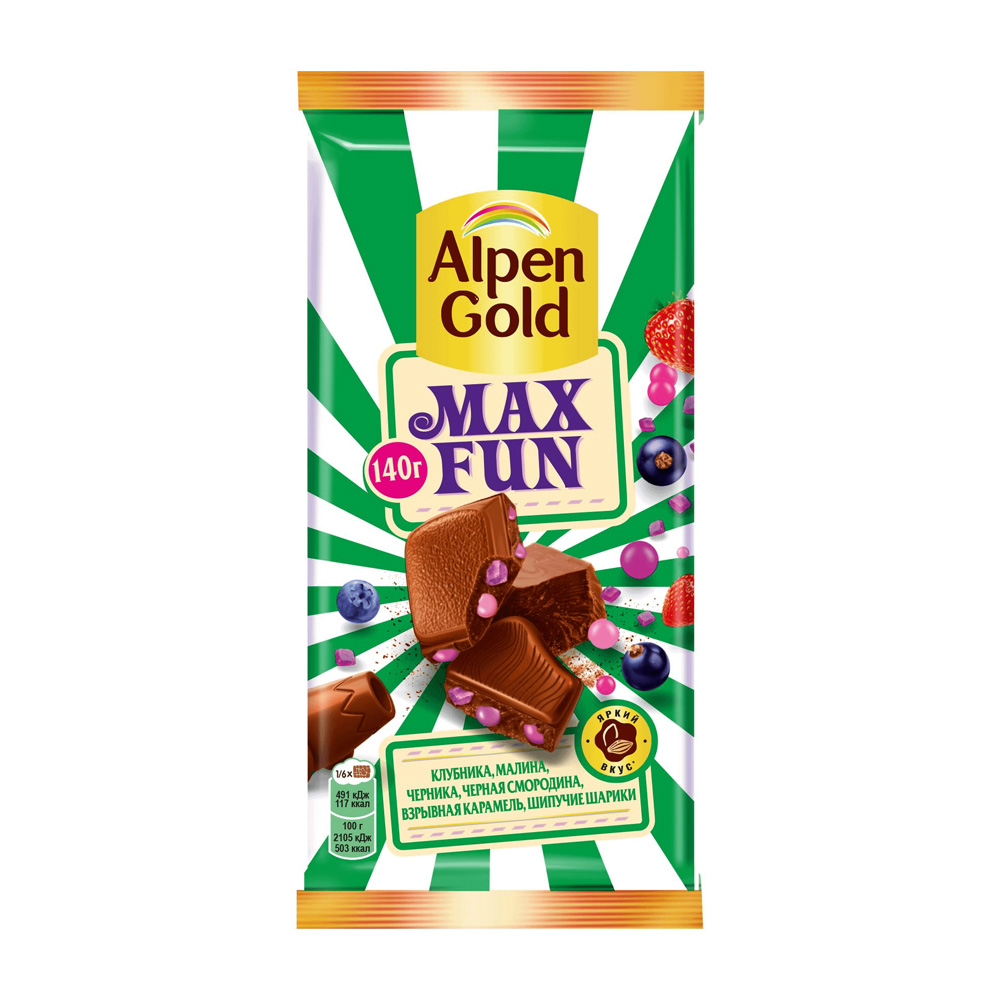 Изображение товара Шоколад Alpen Gold Max Fun Фруктовые и Ягодные Кусочки 140г