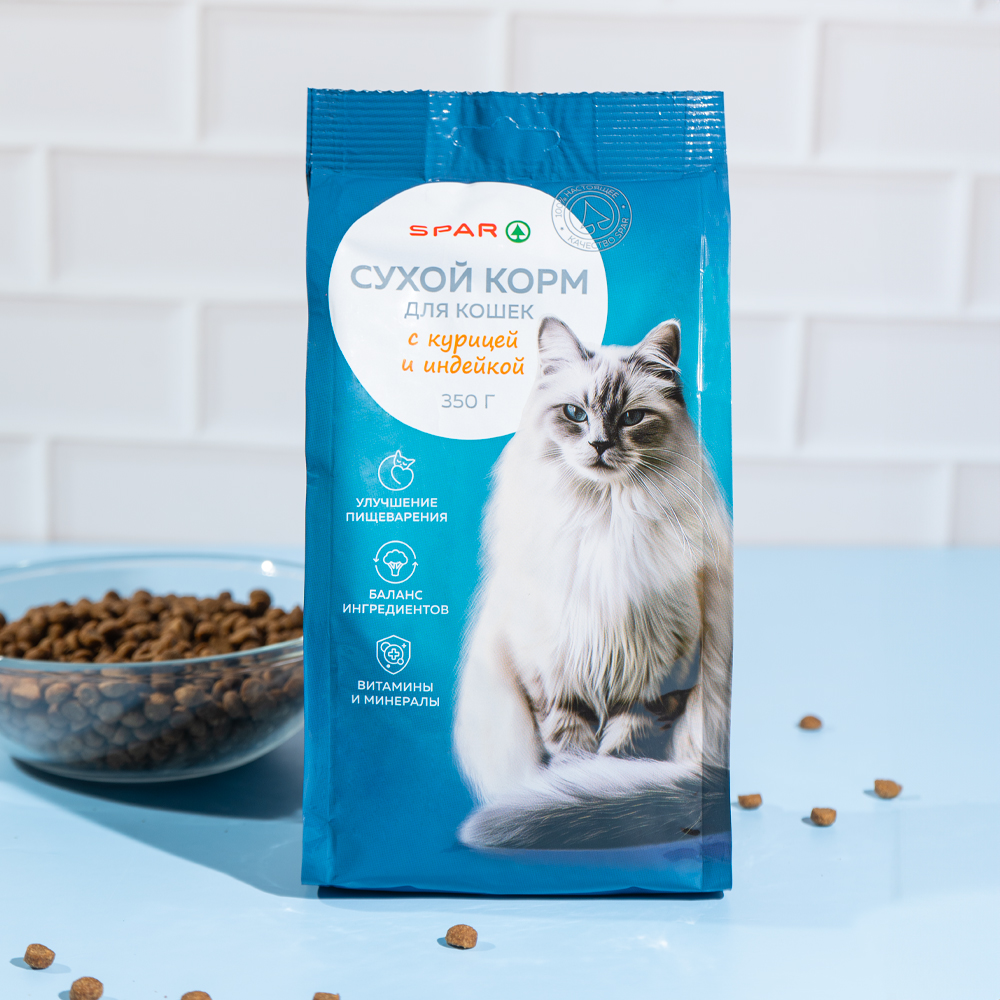 Изображение товара SPAR Корм сухой для кошек с курицей и индейкой 350 г