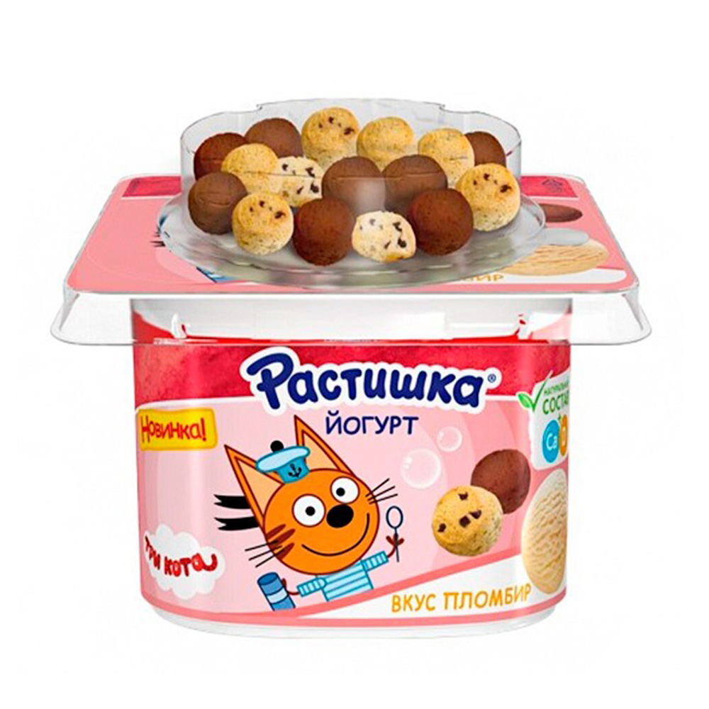 Изображение товара Йогурт Растишка Пломбир Хрустящие Ягодные Шарики 3% 116г