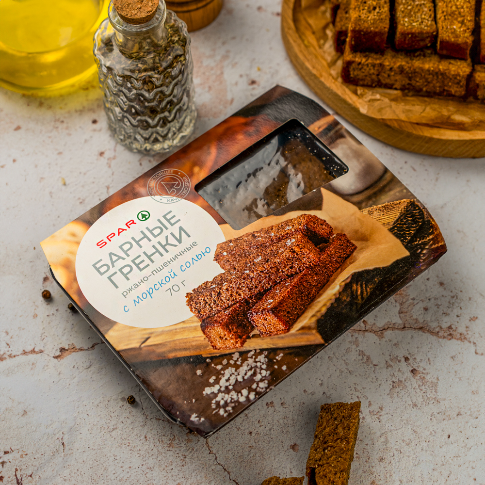 Изображение товара SPAR Ржано-Пшеничные гренки с морской солью 70 г