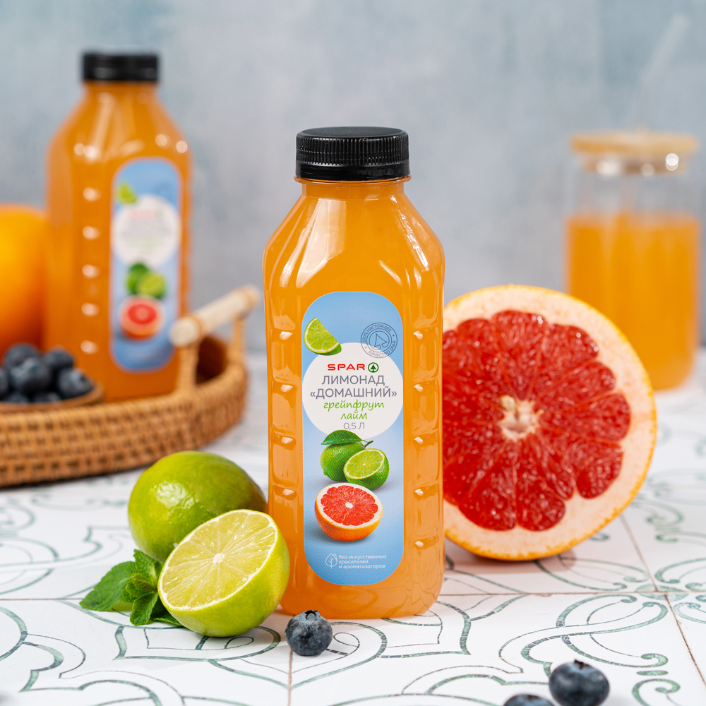Изображение товара Лимонад Домашний SPAR Грейпфрут Лайм 0,5л