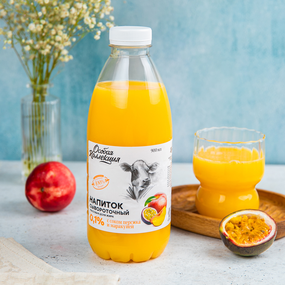 Изображение товара Напиток сывороточный Персик маракуйя Особая коллекция 0,9 л