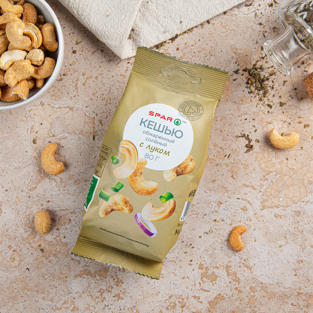 Изображение товара Кешью SPAR Обжаренный Соленый с Луком 80г