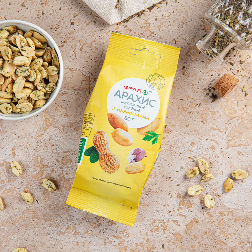 Изображение товара Арахис SPAR Обжаренный Соленый с Пряностями 80г