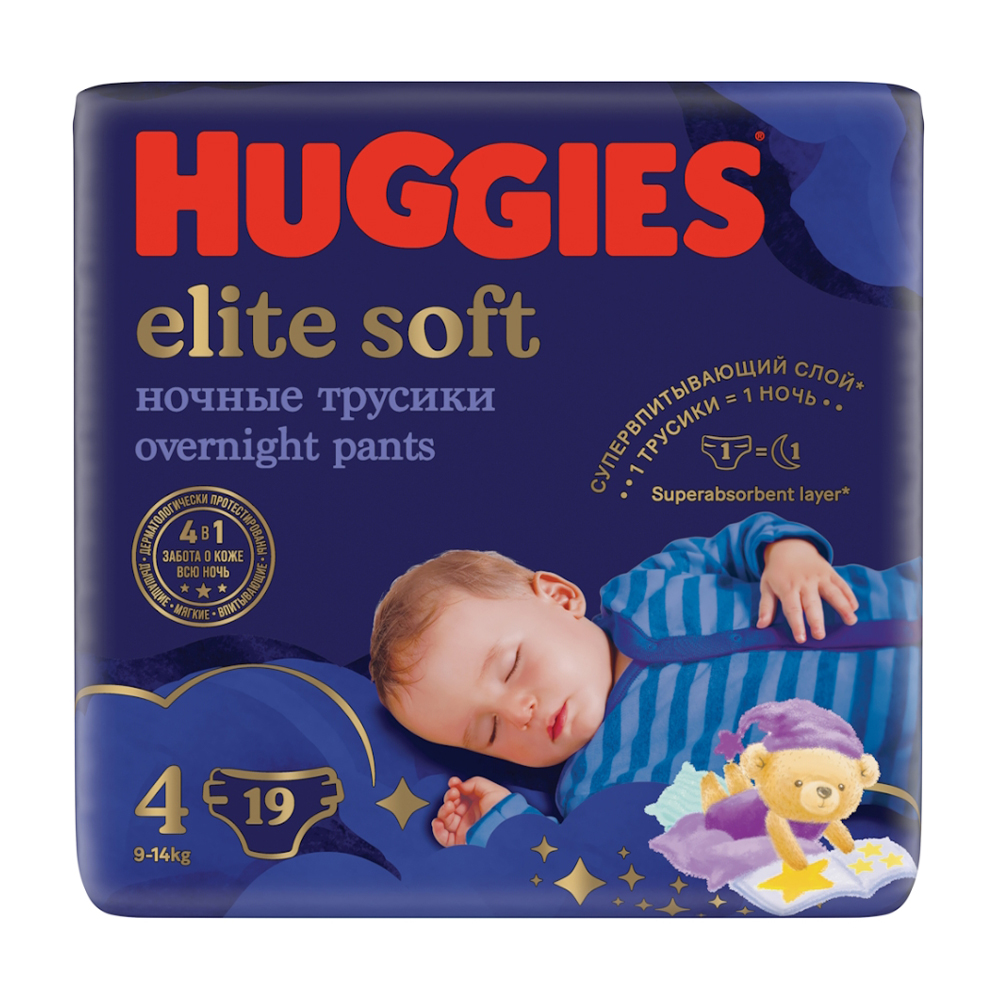 Изображение товара Подгузники-Трусики Huggies Elite Soft Ночные №4 9-14кг 19шт