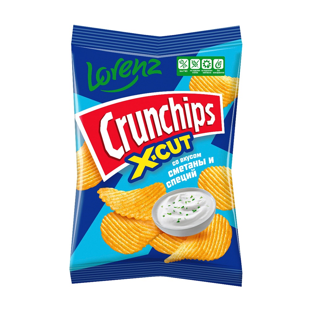 Изображение товара Чипсы Crunchips X-Cut Рифленые Сметана и Специи 70г