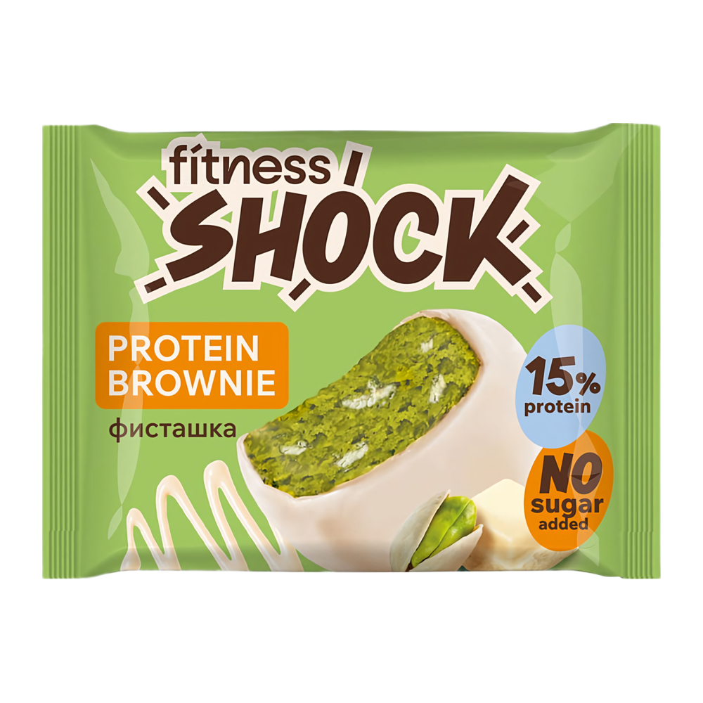 Изображение товара Протеиновое пирожное FitnesSHOCK Белый шоколад и фисташка 50г Изображение товара Протеиновое пирожное FitnesSHOCK Белый шоколад и фисташка 50г