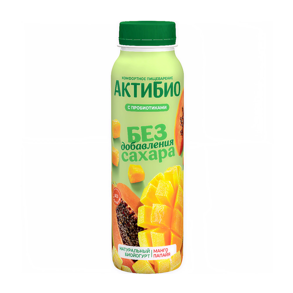 Изображение товара Биойогурт Питьевой Актибио без Сахара Манго Папайя 1,5% 260г