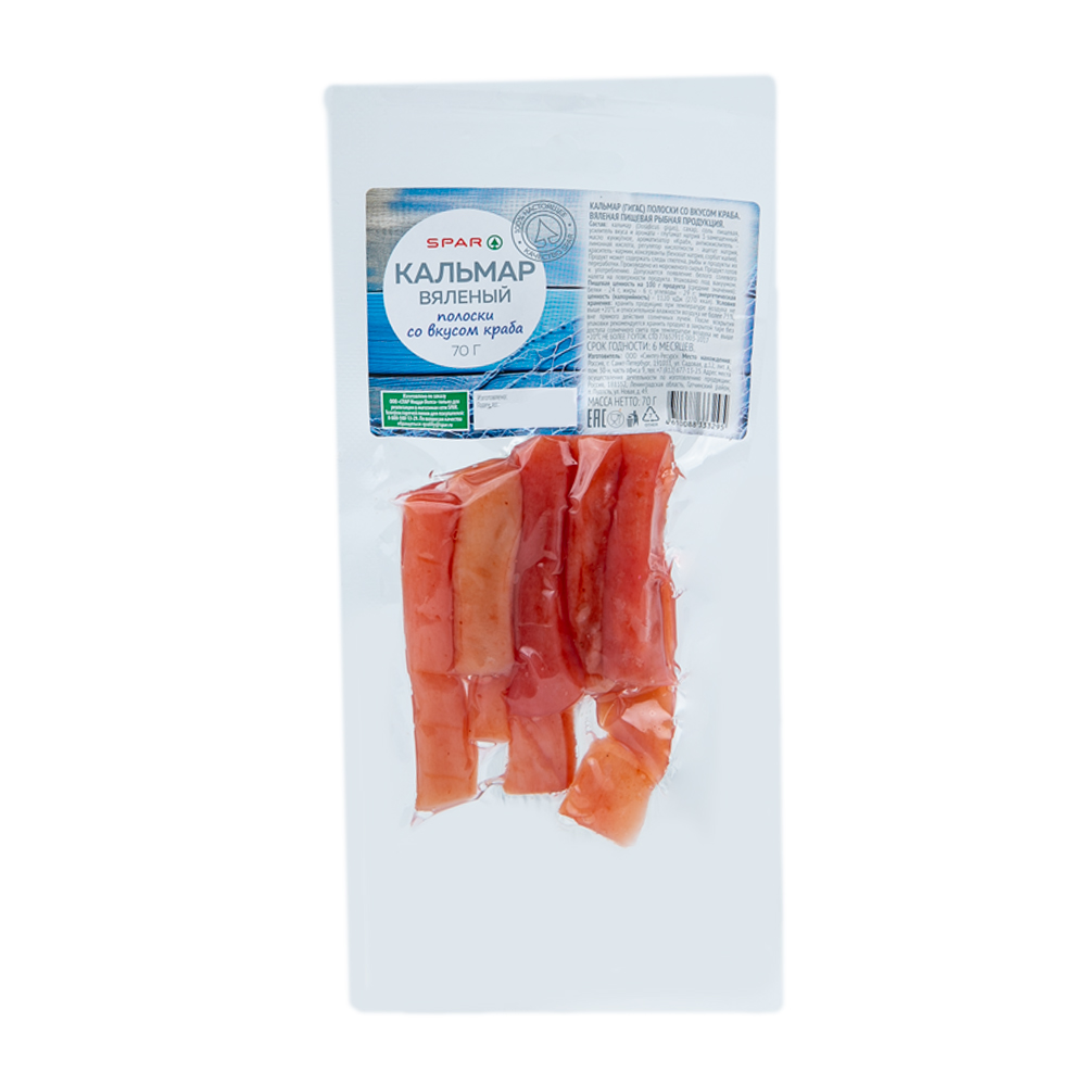 Изображение товара Кальмар SPAR Полоски со Вкусом Краба Вяленый 70г