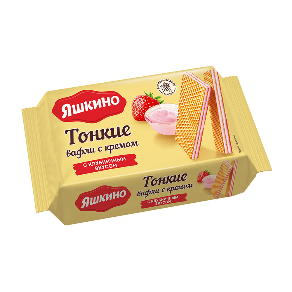 Изображение товара Вафли Яшкино Тонкие с Кремом с Клубничным Вкусом 144г
