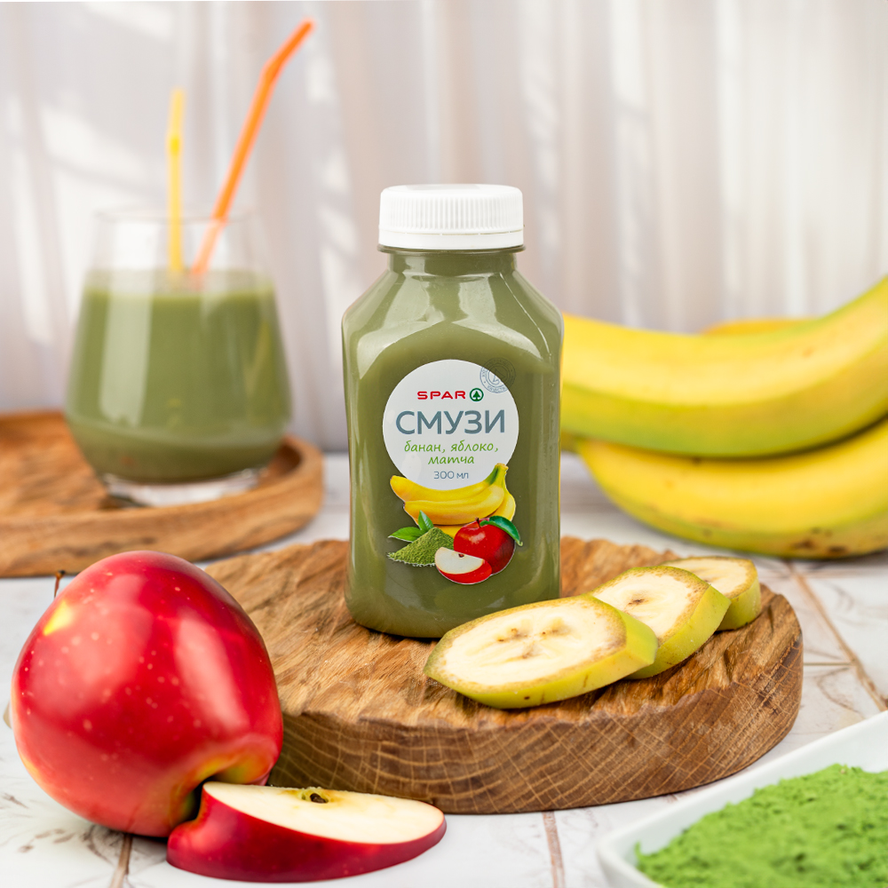 Изображение товара Смузи SPAR Банан Яблоко Матча 0,3л