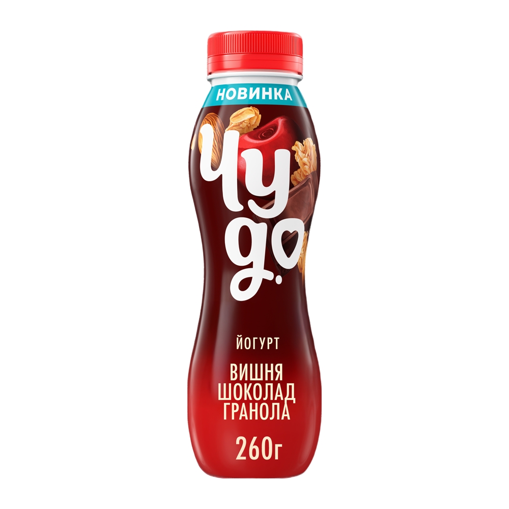 Изображение товара Йогурт Питьевой Чудо Вишня Шоколад Гранола 2,2% 260г