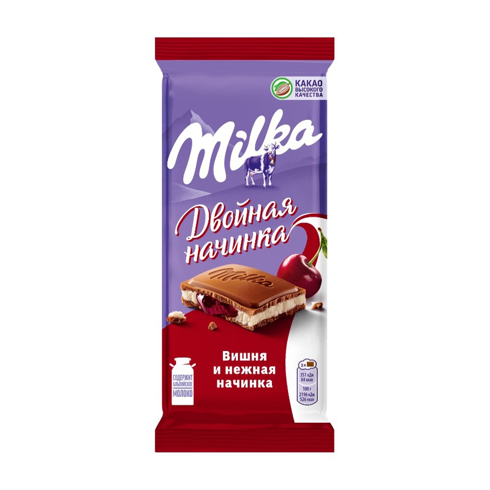 Изображение товара Шоколад Milka Молочный Двойная Начинка Вишня 80г