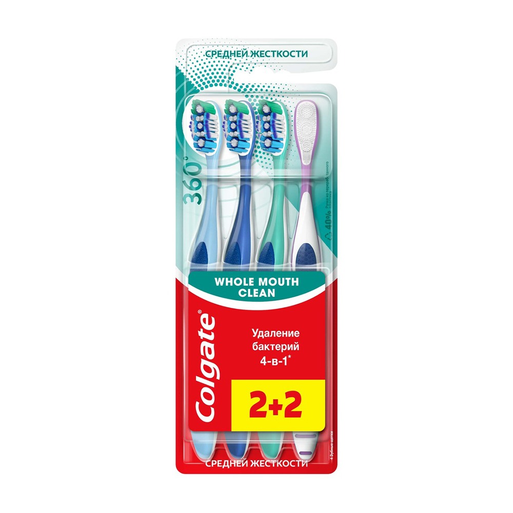 Изображение товара Зубная Щетка Colgate 360 Суперчистота 2+2 Средняя Жесткость