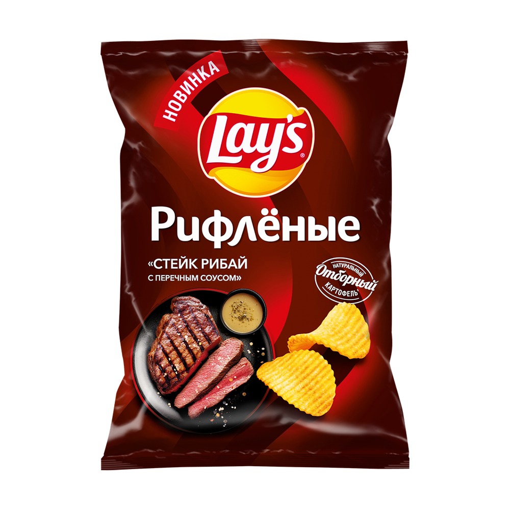 Изображение товара Чипсы Lays Рифленые Стейк Рибай Перечный Соус 140г
