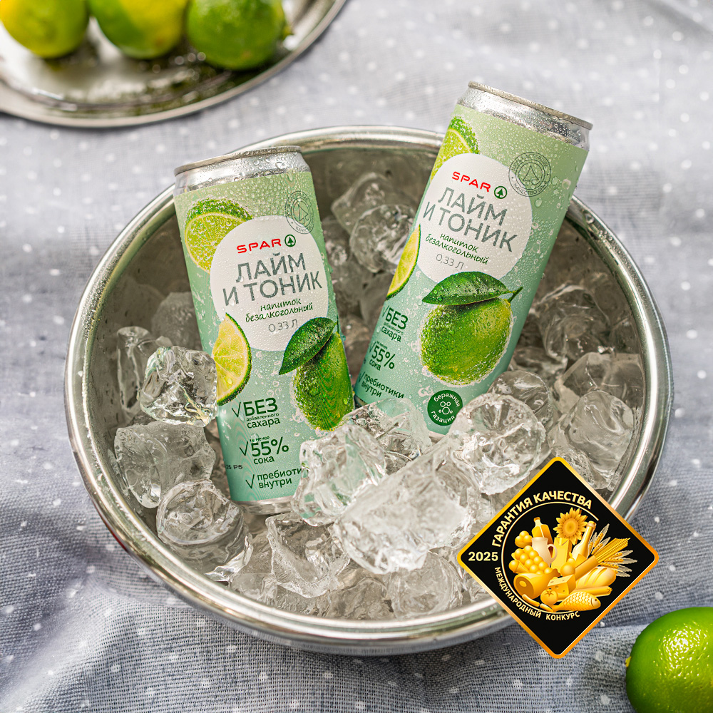 Изображение товара SPAR Лайм и Тоник — освежающий лимонад 0,33 л