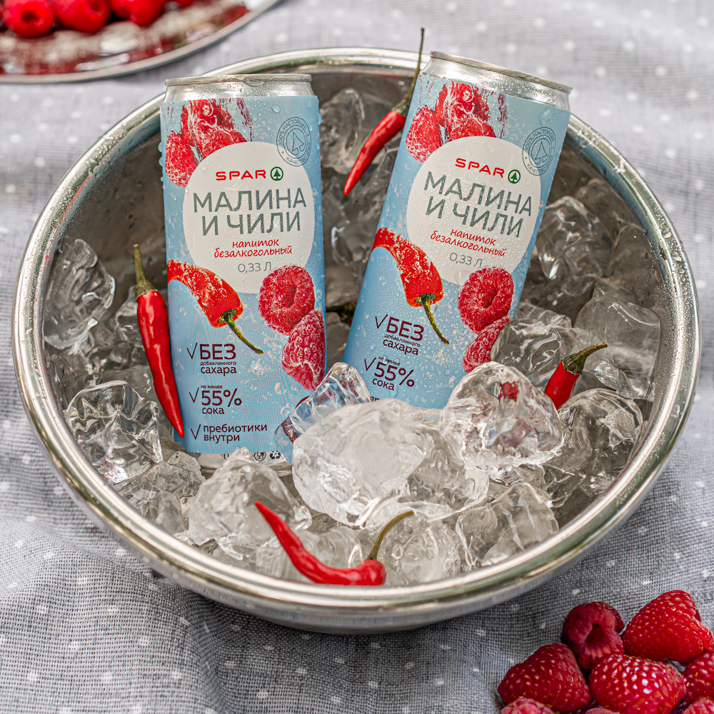 Изображение товара SPAR Малина и Чили 0,33 л — освежающий безалкогольный газированный напиток