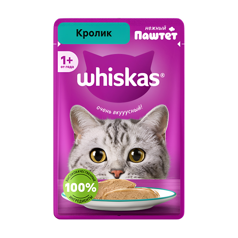 Изображение товара Корм Влажный для Кошек Whiskas Паштет с Кроликом 75г