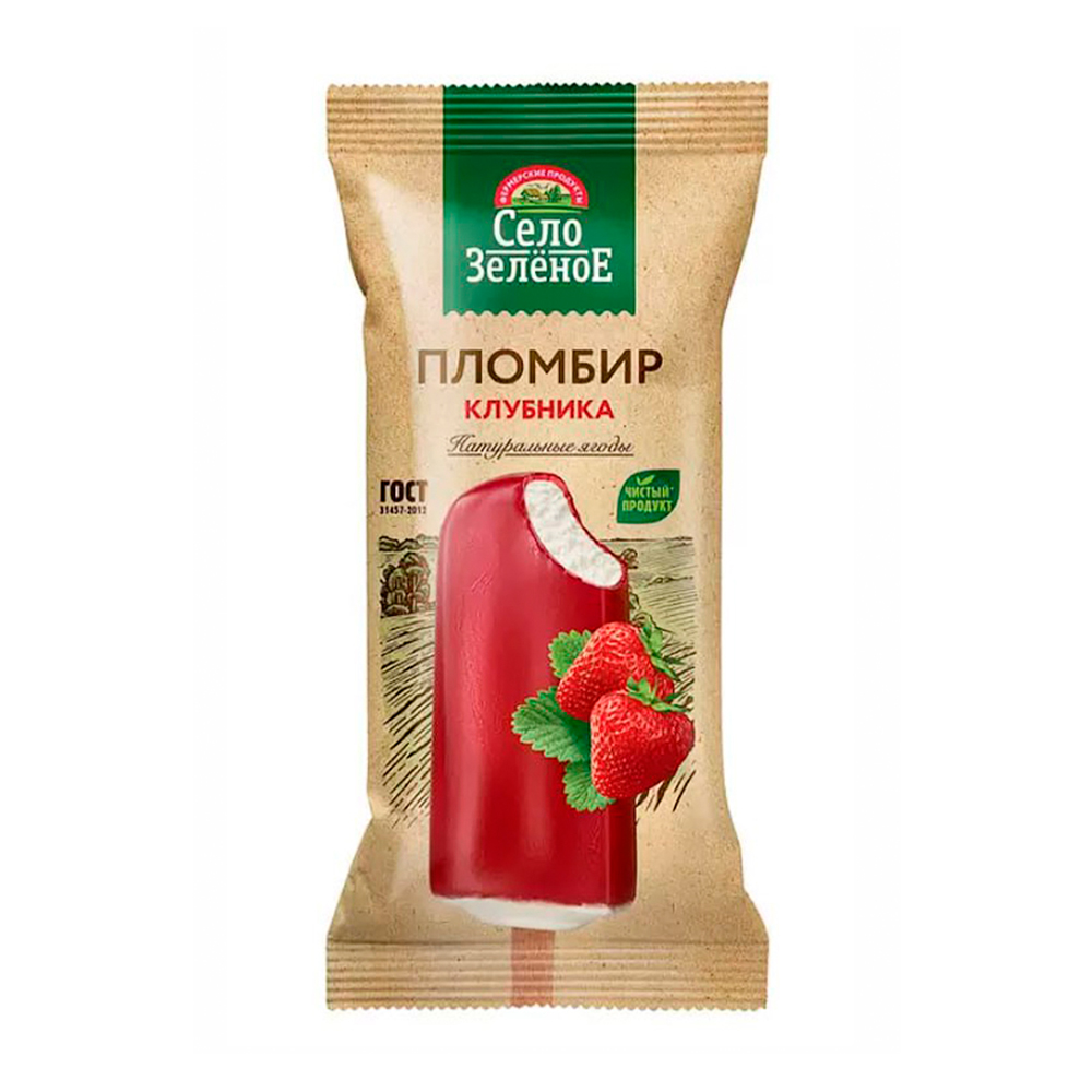 Изображение товара Мороженое Пломбир Село Зеленое Клубника Эскимо 70г